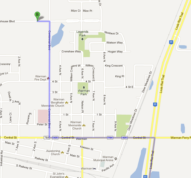 Directions to Legends Centre, Warman